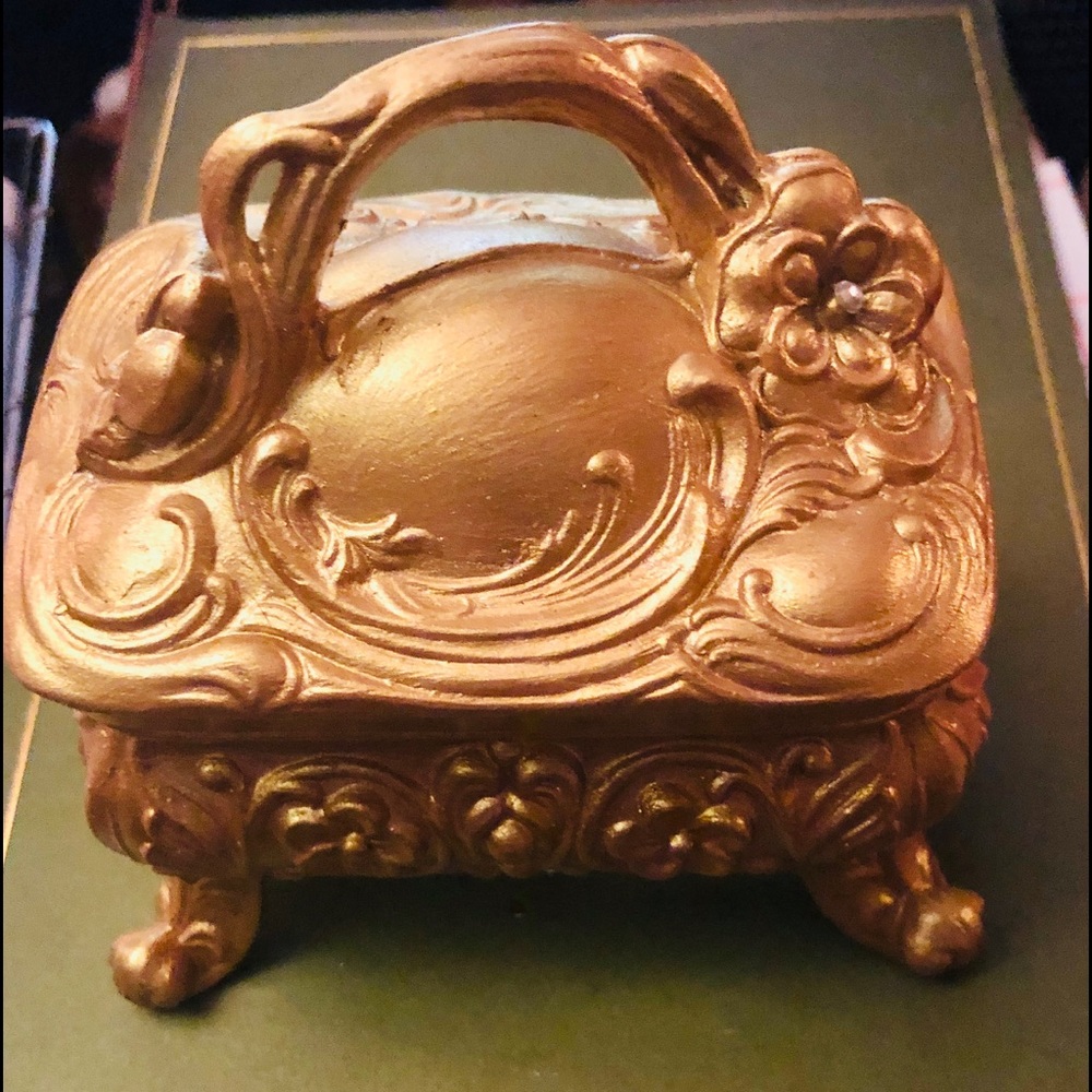 Antique art nouveau jewelry casket gilt gold toned